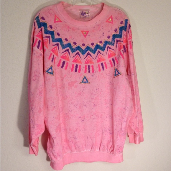 Vintage Tops - Vikki's Designs Vintage Cotton Top Long Sleeve Pink Hand Painted